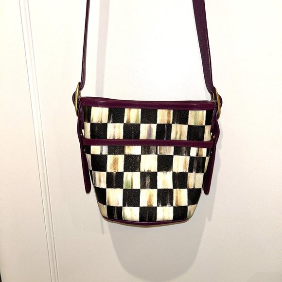 MacKenzie-Childs Purple and Black Checkered Crossbody Bag - Picture 7 of 13